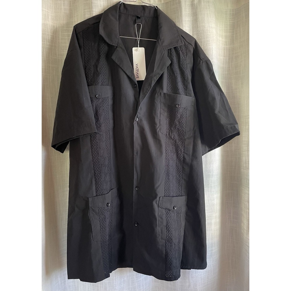 Vatpave Lounge Shirt Embroidered Button Up Black Floral Four pockets NWT  2XL